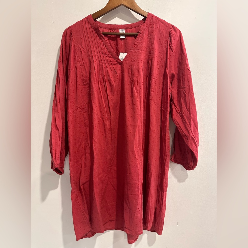 NWT OLD NAVY Cotton Blend Red Long Sleeve Vneck Lightweight Dress Size SP‎